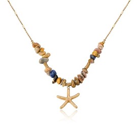 Cicy Bell Women's 18k Gold Plated Starfish Necklaces Irregular Natural Perforated Gravel Boho Beach Necklace Trendy Surfer Jewelry Gift