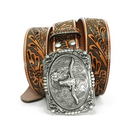 Moranse Belts With Religion Cross Kneeling Prayer & Horse and Bull Styles Western Cowboy Buckle