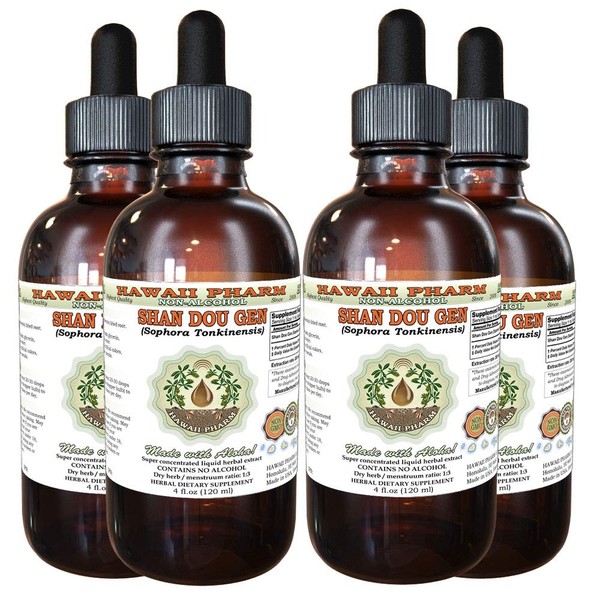 Hawaii Pharm LLC Shan Dou Gen (Sophora Tonkinensis) Tincture, Dried Root Liquid Extract, Shan Dou Gen, Glycerite Herbal Supplement 4x4 oz