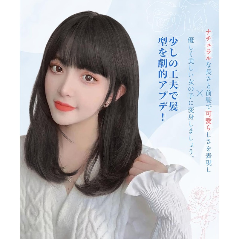 AISIHAIR Wig, Semi-Long, Medium, Black, Straight, Full Wig, Long, Small