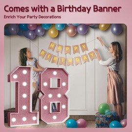 Marquee Numbers Pink 18th-Birthday Decorations: Large 3ft Light Up Number Rose Gold 18 Birthday Decoration for Boy Girl 18 Year Old Teen Birthday Party Decor Backdrop Anniversary Big Mosaic Number 18