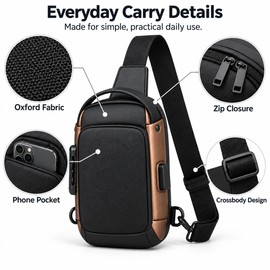 Men’s Sling Bag for Daily Commute – Oxford Crossbody Chest Pack with Phone Pocket, Interior Storage & Zip Closure