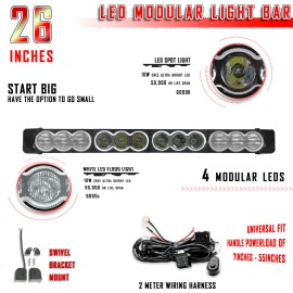 Stark 26" 120W CREE FLOOD SPOT LED Detachable Light Bar Off-Road + Relay - 6K White