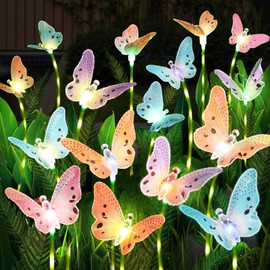 Weepong Solar Garden Lights 4 Pack Waterproof Decorative Solar Lights Outdoor with Glowing Stems,7-Color Changing ‎Fiber Optic Butterfly Light for Outside Yard Lawn Garden Decor, Gifts for Women