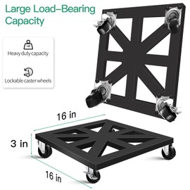 LLAXERGU Plant Caddy with Wheels, 16'' 2 Pack Metal Rolling Plant Stand Square Plant Dolly with Iron Lockable Casters Heavy Duty Pot Mover Rollers, Holds up 400 Lbs Planter