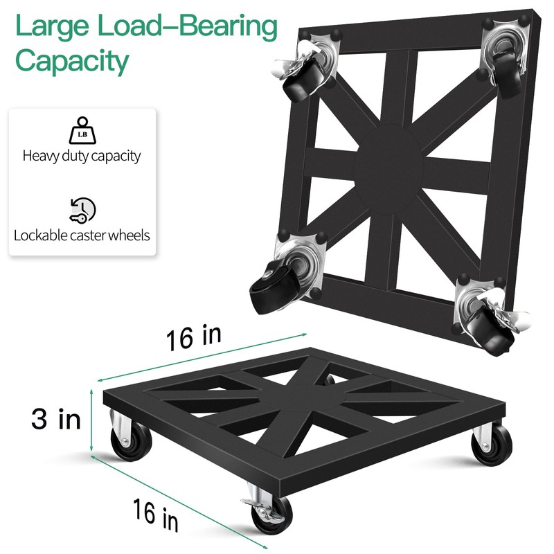 LLAXERGU Plant Caddy with Wheels, 16'' 2 Pack Metal Rolling