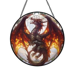 Xuoxeji Dragon Stained Glass Window Hanging, 20cm/7.87in Dragon Sun Catcher Decor, Dragon Suncatchers for Friends and Family (Dragon)