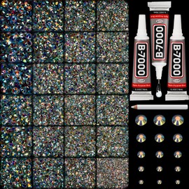30000Pcs Resin Rhinestones Set for Crafting Bedazzling, Transparent AB Flatback Gems Jewels for Crafts Clothes Shoes Fabric Outfit Nails Makeup, Clear AB Flat Back Crystal 2-6mm with b 7000 Glue