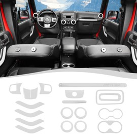 SQQP 18PCS Full Set Interior Trim Kit for Jeep Wrangler JK JKU 2011-2018 4 Door,Center Console Door Handle Side Outlet Cup Holder Gear Cover Trim (White)