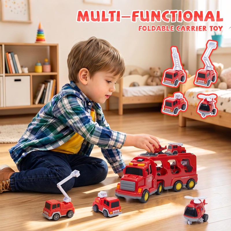 5 in 1 Construction Truck Toys for Toddlers 3-5, Carrier
