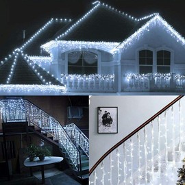 ZIMINGU Icicle Window Lights, 13FT, 144 LEDs, 8 Modes Christmas Lights Outdoor Indoor Connectable Short Curtain Decorative String Lights for Wedding Party Gazebo Shopping Mall Yard (Cool White)