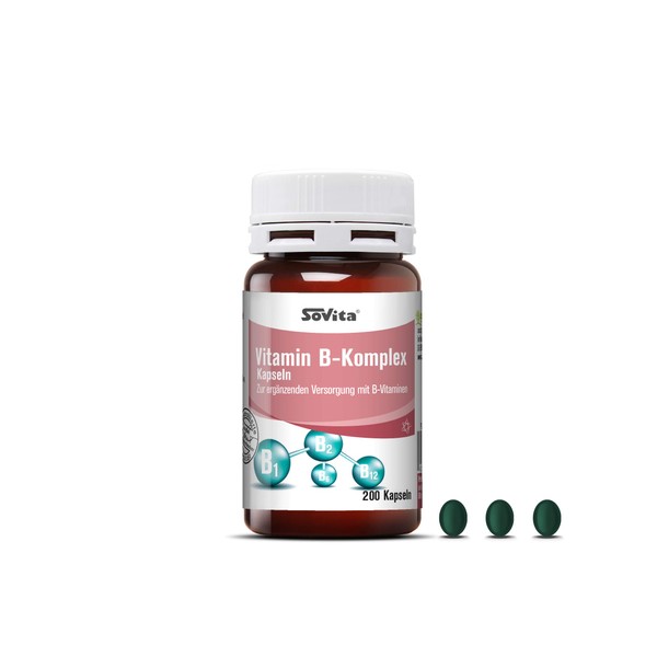 sovita Vitamin B Complex Capsules, with Vitamin B12 and Folic Acid, Dietary Supplement, 200 Capsules