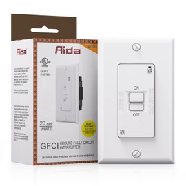 AIDA 20 Amp 120V Blank Face GFCI Weather Resistant Self Test LED Indicator Indoor Outdoor Faceless GFCI WR Outlet with Cover, UL Listed, Back &Side Wire (White, 1Pack)