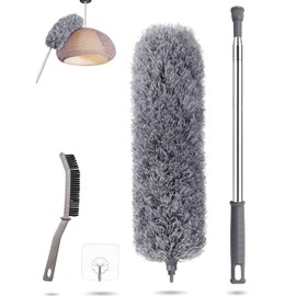 Washable Telescopic Duster, Duster, Rod and Bendable Corner Brush, Microfibre Stainless Steel with Telescopic Rod, Long Extendable up to 240 cm