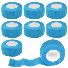 Chewarelly 8 Pack 1 in x 5 Yards Cohesive Wrap Self Adhesive Bandage Wrap Elastic Self Adherent Wrap Self Stick Vet Tape for Athletic, Wrist, Ankle, Knees, Pets (Blue)