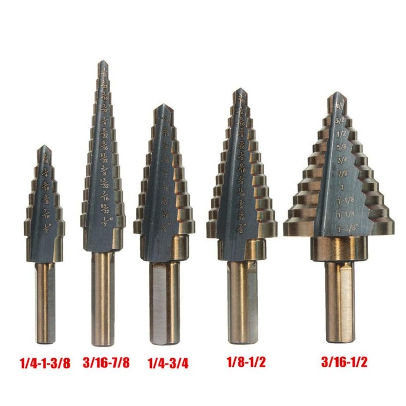 ArtisanShow 5PCS HSS Cobalt Step Drill Bit Set Multiple Hole