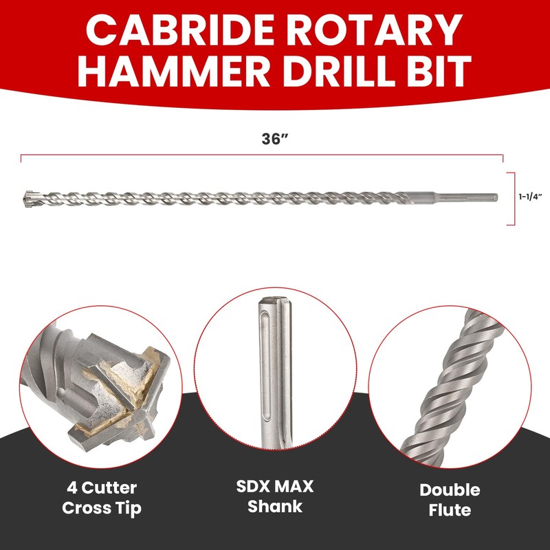 Torxero 1-1/4 X 36 in SDS MAX Bits, Rotary Hammer,