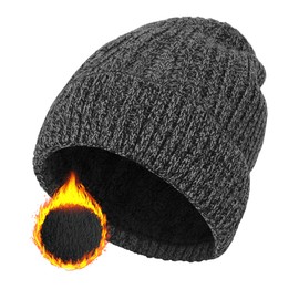 ehsbuy Beanie Hat Men Fleece Lined Stretchy Winter Hats Stretchy Soft Cuffed Warm Wooly Hat Thermal Beanie Skull Cap Gifts for Men Women Darkgray