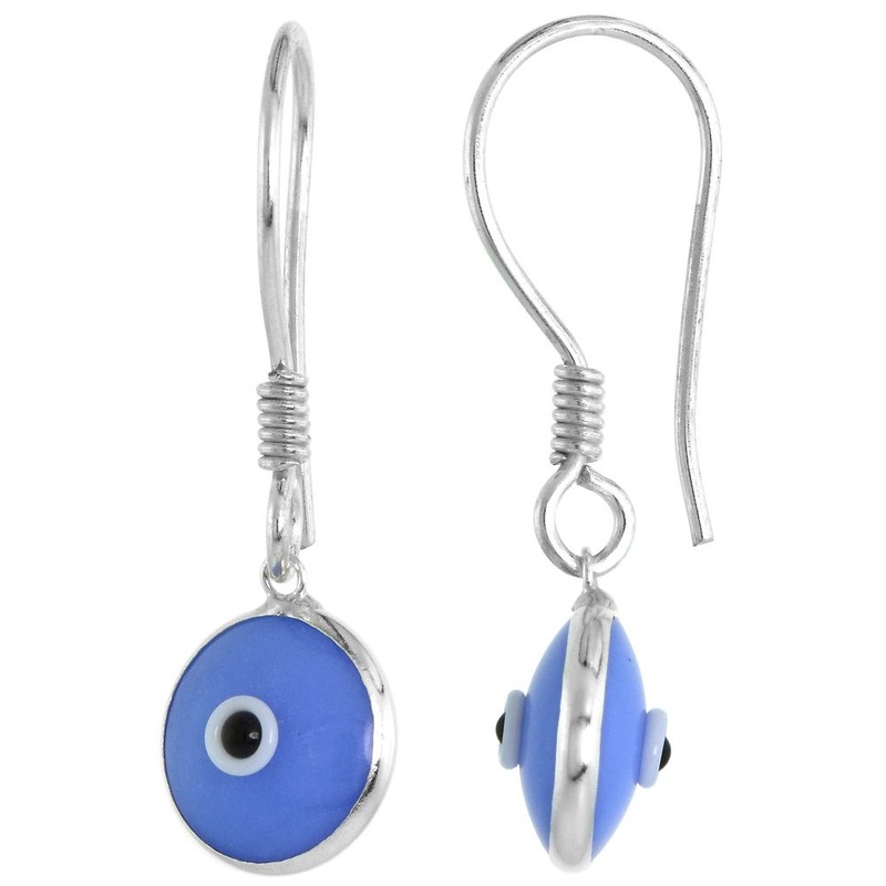 Sterling Silver Denim Blue Color Evil Eye Earrings for Women