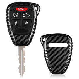 T-carbon Carbon Fiber Key Fob Cover Compatible with Jeep Wrangler Grand Cherokee 2005-2018, Compatible with Dodge Charger Durango Ram 2004-2013, Compatible with Chrysler 3 4 5 Buttons Key Fob(Black)