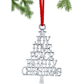 2024 Solid Pewter Metal Christmas Tree Ornament - Hanging Decorations for Party Home Holiday, Christmas Decor with Red Rope for Friends Family Children (Holiday Feelings)