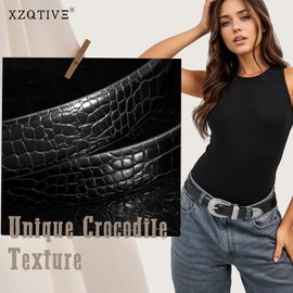 XZQTIVE Women Fashion Leather Belt for Jeans Pants Dress with Vintage Silver Buckle, Black, 130cm