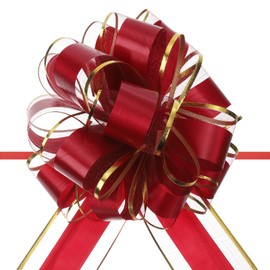 sourcing map 10pcs 6 Inch Large Big Pull Bow with Gold Edge, Organza Car Gift Wrapping Bows Ribbon for Wedding Car Baskets Presents Christmas Bow, Burgundy Red