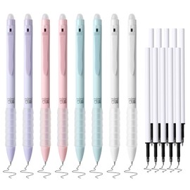 Temiary 18 Pcs Retractable Erasable Gel Ink Pens, 8 Pens & 10 Refills Aesthetic Refillable Pen with Eraser, 0.5 mm Fine Point Smooth Writing for Crossword Puzzles Journal (Black Ink)