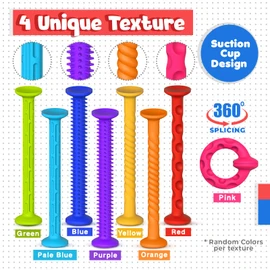 Baby Sensory Suction Bath Toys: 8pcs Slicone Baby Suction Cup Toys, LESONG No Mold Bath Toys, Toddlers Travel Toys on Plane, Tactile Fine Motor Skill Baby Toys 6 Months Plus