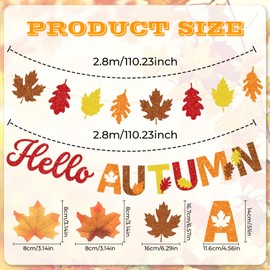 Autumn Decoration, Autumn Decoration Set with 4 Colours Leaves Garlands and Hello Autumn Banner, Thanksgiving, Dinner, Party, Fireplace