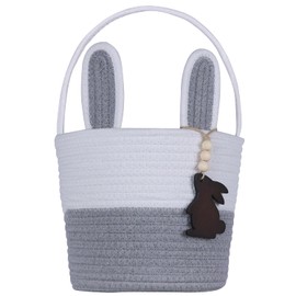 Cesta de Pascua vacía de Pascua, cestas esenciales de Pascua para niños y niñas con etiqueta de conejo, cesta de huevos para comer, cesta de regalos para niños pequeños, adolescentes, bebés, primera