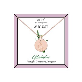 August Birth Month Gladiolus Flower Disk Pendant In 14k Rose Gold Plated 925 Sterling Silver Womens 18" Chain