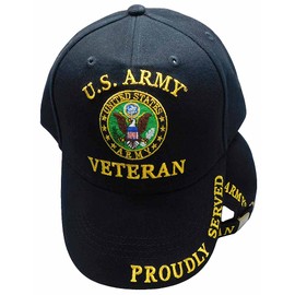 United States U.S. Army Veteran Proudly Served Black 100% Cotton Adjustable Embroidered Cap Hat CP00114