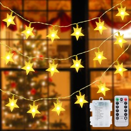 Led Lichterketten Sterne Innen, 6M 40LED Stern Weihnachtsbeleuchtung Außen Batteriebetriebene Lichterkette Innen 8 Modi Wasserdicht Weihnachts Deko Aussen für Garten Weihnachtsbaum Camping,Warmweiß