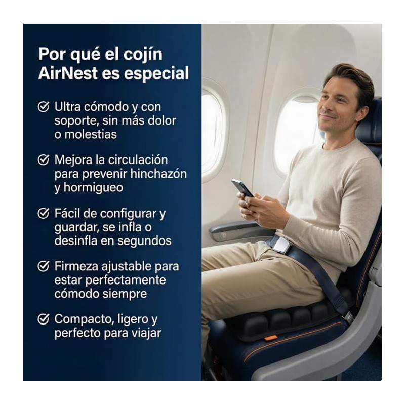 Airnest Cojin para Avion SWZEC CQD Negro Portatil para Lumbar