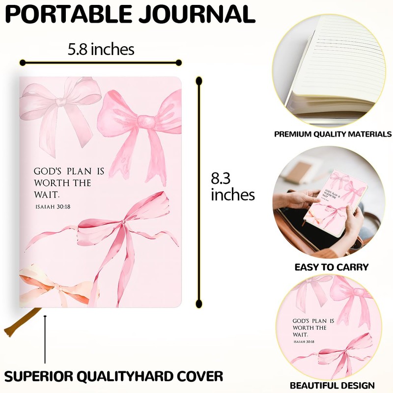 Pink Bow Bible Hard Shell Journal Notebook, Bible Notebooks for