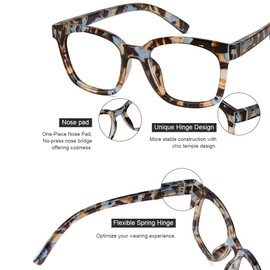 JiSoo Oversized Reading Glasses 3.0 Women Men, Trendy Designer Readers Large Frame with Spring Hinge, Blue Quartz 3.0