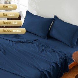 ChicView King Sheet Set, Breathable Cooling Microfiber Sheet Set, Deep Pockets Up to 16", Easy Care Bed Sheet and Pillowcase (King, Navy Blue)