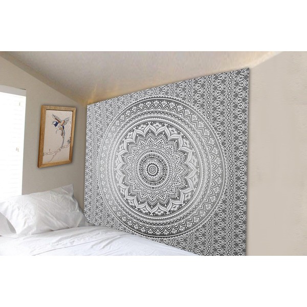 FURNISHFUL FINESSE Mandala Tapestry Grey Wall Hanging Tapestries Boho Ombre