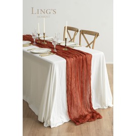 Ling's Moment 10Ft Terracotta Cheesecloth Table Runner Burnt Orange Gauze Semi-Sheer Tablecloth for Wedding Party Bridal Shower Boho Table Decor Rust Thanksgiving Day Fall