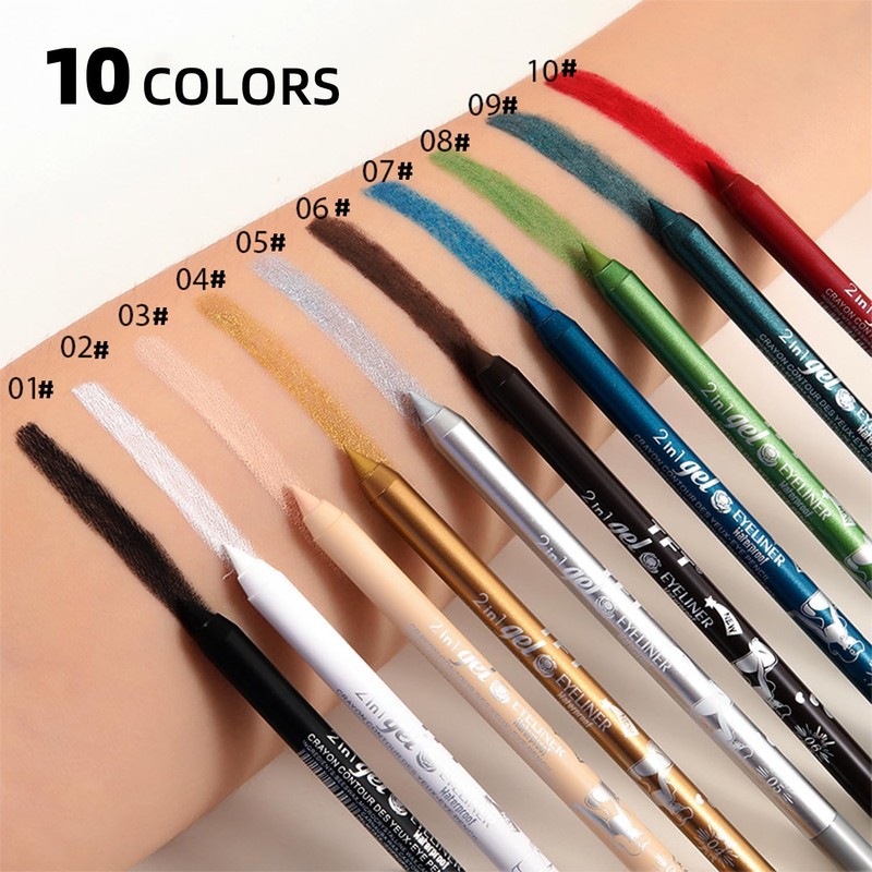 2PC Black Gel Eyeliner Pencil Set, Waterproof and Smudge-Resistant Long-Lasting