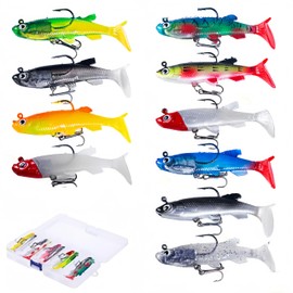 CAASFOOY 10 Pieces Artificial Fishing Lures Spinning Lures Soft Fishing Lures Bass Fishing Lures Artificial Lures for Fishing Tip Trout and Carnivorous Fish for Freshwater and Saltwater (with 1
