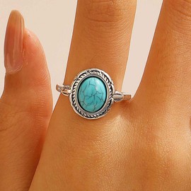 Inilbran Boho Turquoise Finger Ring Vintage Turquoise Wrap Ring Open Ring Blue Turquoise Open Ankle Ring Turquoise Adjustable Stacking Ring Jewellery for Women, Zinc, No Gemstone