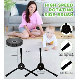 YBVABE Replacement Parts for Roborock S6, Pure, S6 MaxV, S5, S5 Max, E4,S4, S4 Max Vacuum, 18 Pack - 3Main Brushes, 4 Filters, 8 Black Side Brushes- Enhance Your Cleaning Experience