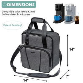 BAGSPRITE Coffee Maker Travel Bag Compatible with Keurig K-Express Coffee Maker, K-Iced Single Serve Coffee Brewer Carrying Case with Multiple Pockets for K-Cup Pods, Storage Bag With Shoulder Strap