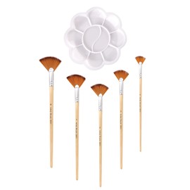 5 Fan-shaped Brushes and 1 Palette, Artist, Nylon Bristle Brushes, Paint Brushes, Suitable for Gouache, Watercolor, Acrylic, Oil Painting
