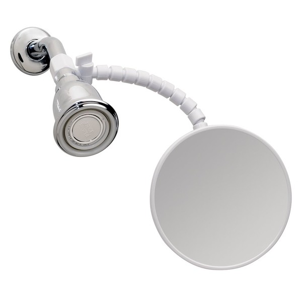iDesign Fog-Free Small Shower Shaving Mirror with Flexible Arm, Fogless Mirror for Bathroom, Vanity, Bathtub, Wall, 14" x 4.5" x 5.82", White