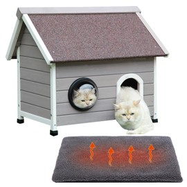 Rockever Outdoor Cat House, Waterproof Feral Cat House for Outdoor Cats with Escape Door and Clear Windows for 2 Cats(with Self Warming Mat)