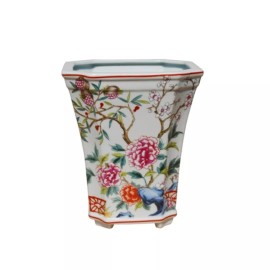 Beautiful Mutli Color Floral Porcelain Hexagonal Pot