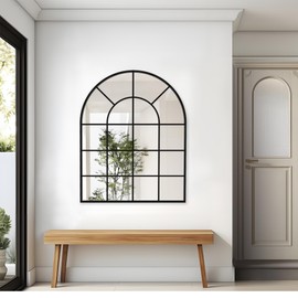 NIMURY 30"x36" Arch Window Mirror, Black Frame, Wall Mounted, Modern Style, Arched, Decorative for Living Room, Bedroom, Entryway
